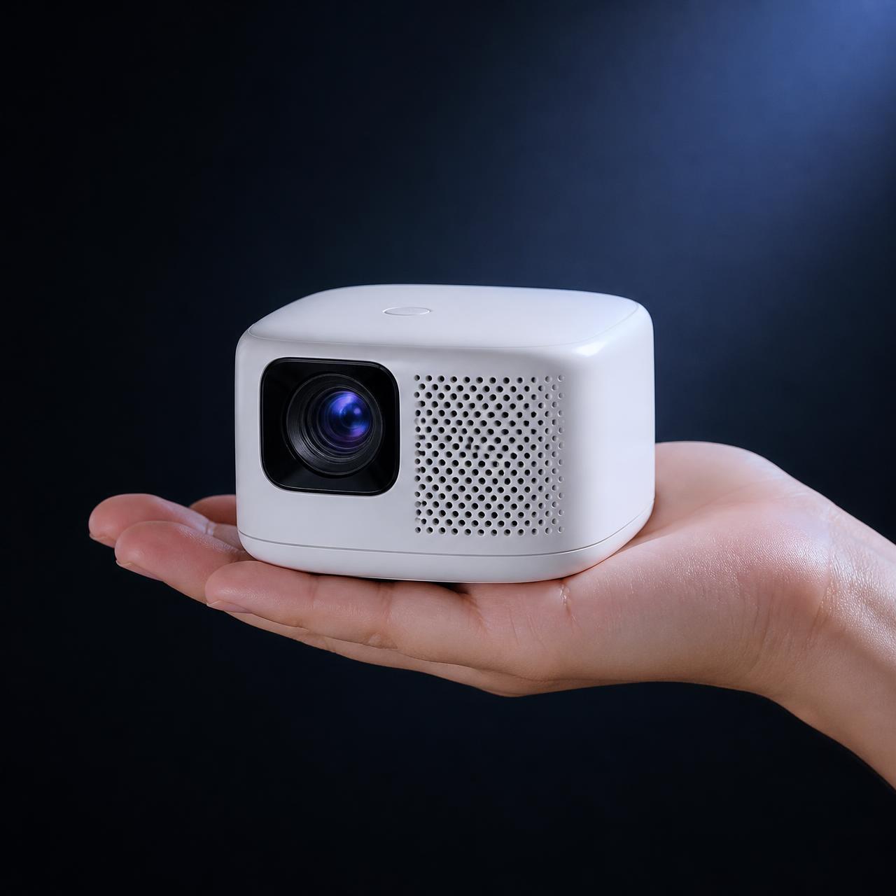 Gimbal 3 Pro mini projector held in one hand showing its compact size